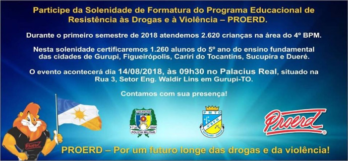 Convite de Solenidade de Formatura- PROERD 2018-Prefeitura Municipal de Figueirópolis-TO. Secretaria Municipal de Educação.